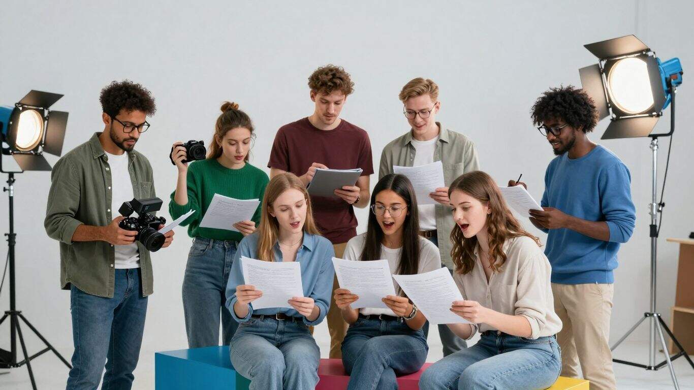 Studierende bei einer Filmproduktion mit Kamera